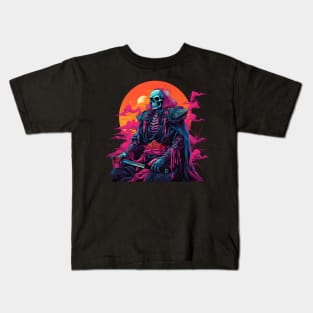 samurai skeleton vaporwave Kids T-Shirt